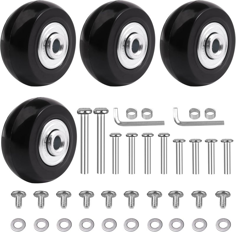 TOPGO 40mm x 18mm Luggage Suitcase Replacement Wheels, Rubber Swivel Caster Bearings Repair Kit - Set of 4 with 608ZZ Inline Skate Replacement Wheels & 3 Axles - Image 1